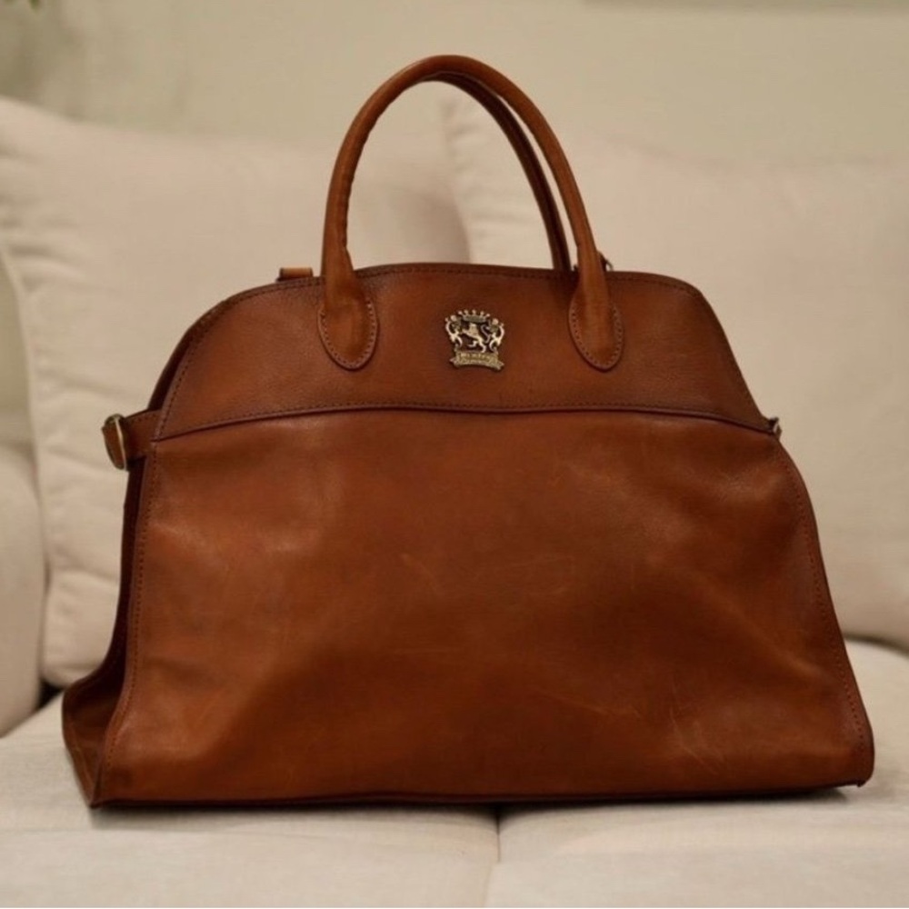 PRATESI MADE IN ITALY LARGE SIDE BUCKLE SATCHEL IN BROWN.